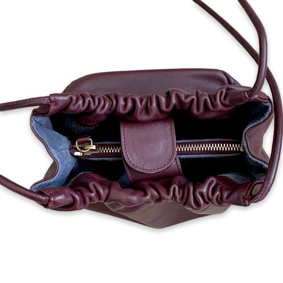 🙌Creatures of Comfort Italian Leather Burgundy Mini Pint Bucket Crossbody Bag - Picture 6 of 11
